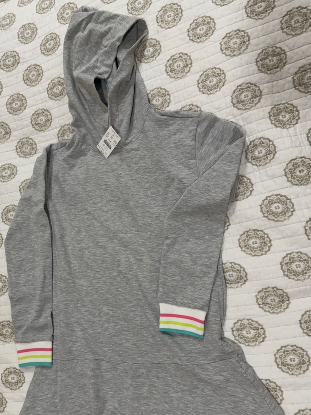 J. Crew Girls' Heather Gray Hoodie Dress with Rainbow Cuff